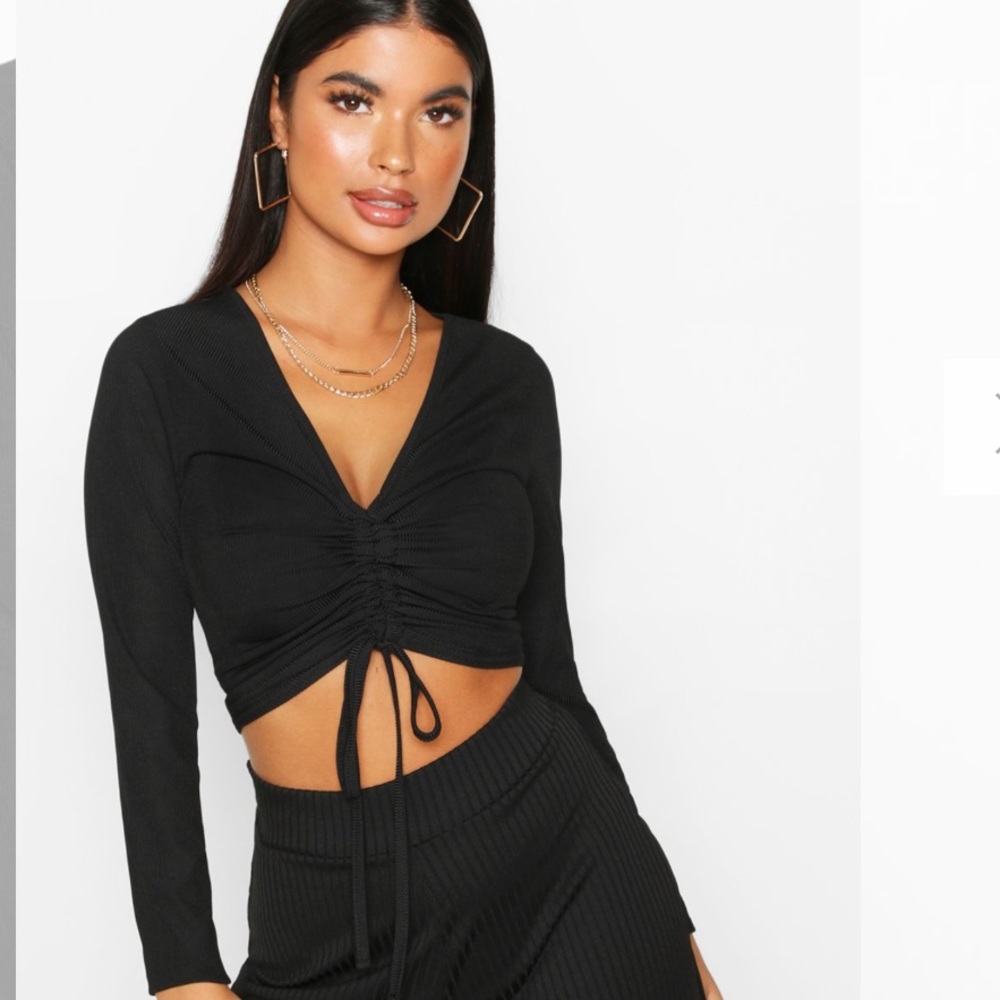 Petite recycled ribbed ruched detail crop top